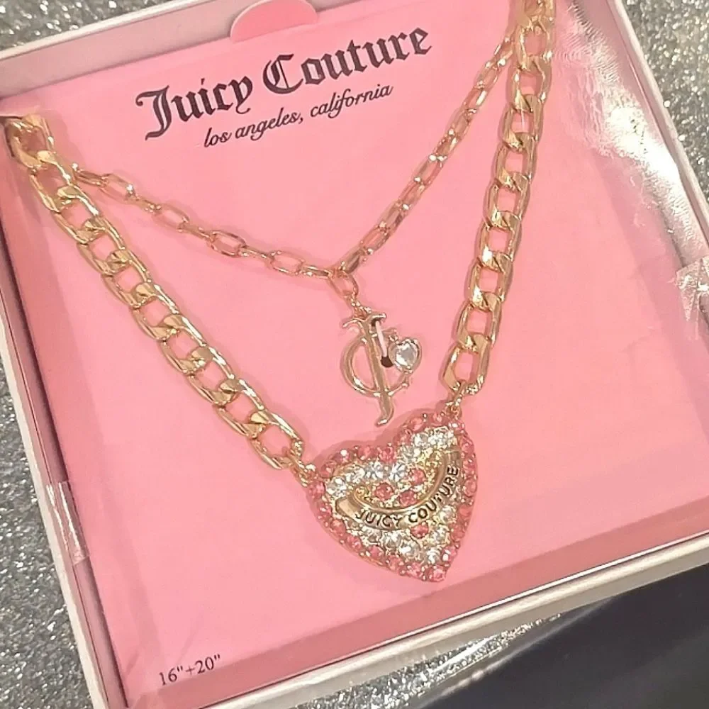 Juicy Couture Double Rhinestone Heart‎ & JC Charm Necklace
